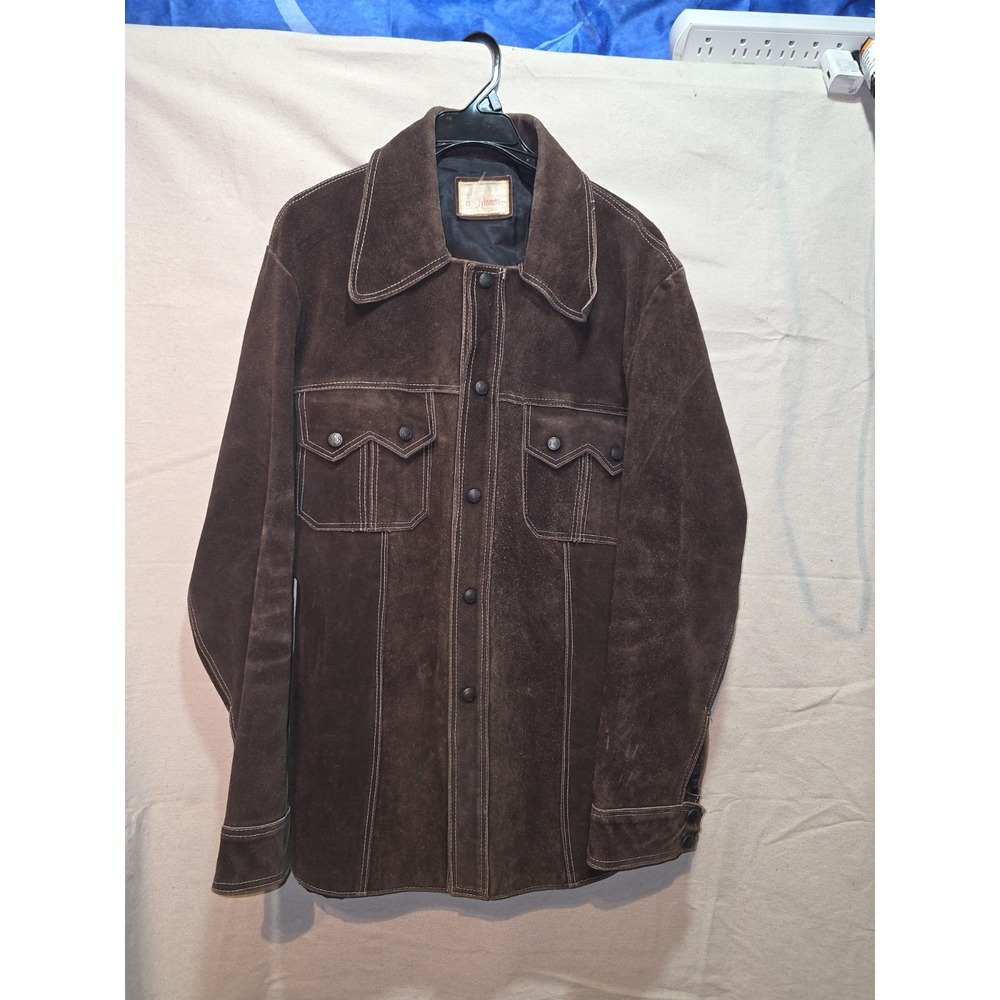 Pioneer Wear Vintage Brown Suede Leather Western Jacket Mens Ranch Coat Large
